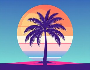 Obraz premium Retro sunset palm tree graphic