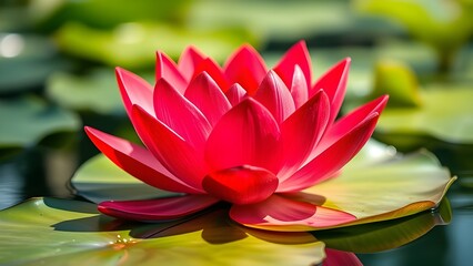 red lotus flower on a lily pad