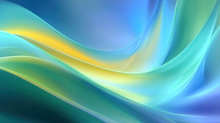 Ethereal Flowing Silk Waves of Blue, Teal, and Golden Light Abstract.