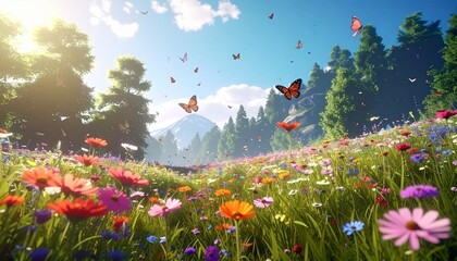 meadow with particle system butterflies and procedural 