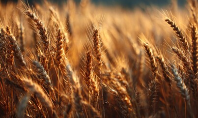 Naklejka premium Golden Wheat Field at Sunset - A Bountiful Harvest.