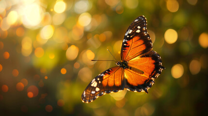 Close-up of a monarch butterfly perched on a plant with golden sunlight bokeh, symbolizing beauty, transformation, and peaceful nature moments.