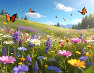 meadow with particle system butterflies and procedural 