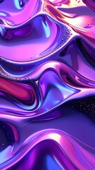 Iridescent Purple Waves Abstract Liquid Metal Background with Swirling Colors.