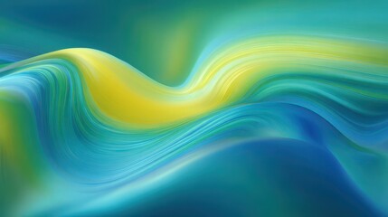 Dynamic Abstract Fluid Waves - Vibrant Teal, Blue, and Yellow Gradient Background.