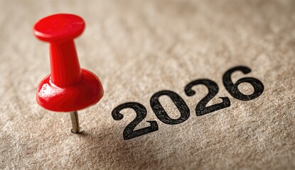 Red Thumbtack Piercing Paper Indicating The Year 2026 Concept Of Planning For The Future