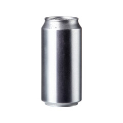 Metallic aluminum beverage can isolated on white background for product display and advertising purposes in the beverage industry
