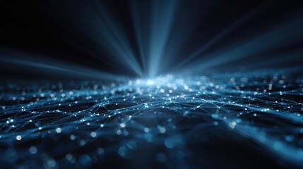 Abstract Blue Light Bursting Through Network of Connected Dots, Futuristic Concept.