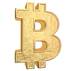 Golden bitcoin symbol 3d render with gold flakes texture