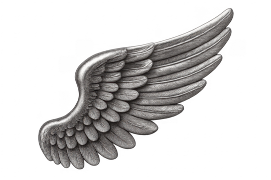 Silver angel wing isolated on transparent background