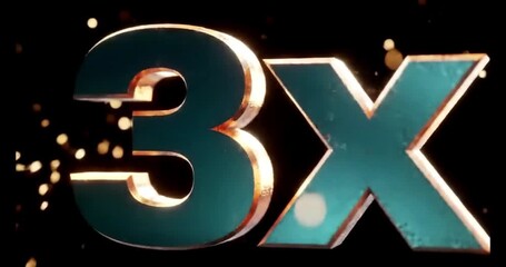 Metallic 3X Symbol with Explosive Sparks on Black Background.