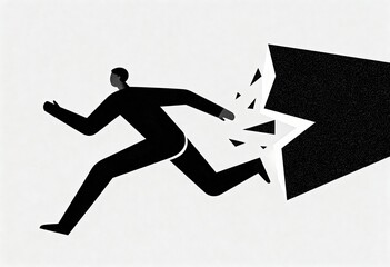 Abstract figure breaking through a dark geometric barrier