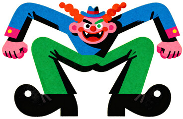 A vibrant cartoon character with fangs, red curly hair and a mischievous expression., transparent background png