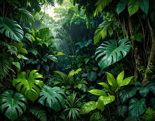 Lush Green Jungle Canopy with Vibrant Plant Life.