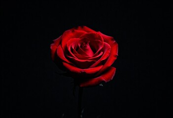 Elegant single red rose against a deep, dark backdrop
