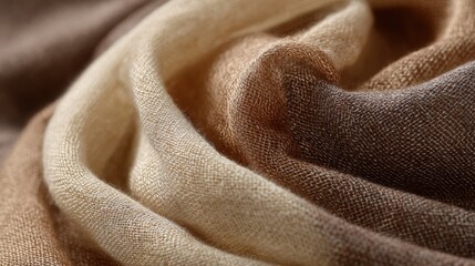 Soft Woven Fabric with Earthy Gradient Folds and Textured Waves.