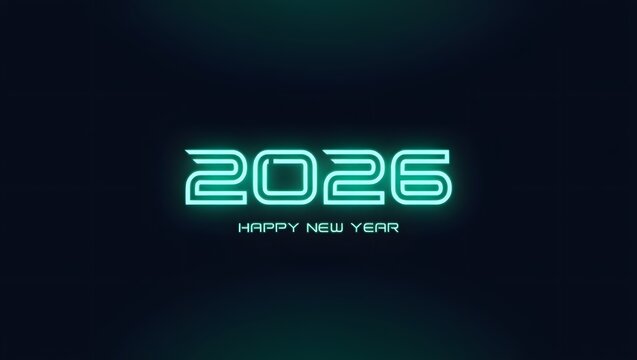Futuristic glowing 2026 happy new year digital background - Powered by Adobe