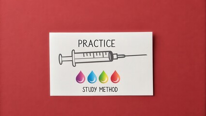 A sketched syringe with colorful liquid droplets for medical study method