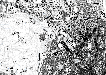 Detailed vector map of Lisbon, Portugal — shows highways, waterways, and building footprints. Ideal for urban design, travel, or geographic visuals.