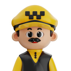 Cartoon Taxi Driver 3D Render with Yellow Hat and Vest on Transparent Background