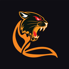 Panther, roaring panther, animal, wildcat, big cat, aggressive, fierce, abstract logo, mascot, vector, stylised illustration, modern, wild, jungle, predator, fangs, red eyes, black panther, powerful, 