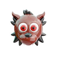 Cartoonish Fox Head with Red Eyes on Transparent Background 3d Render