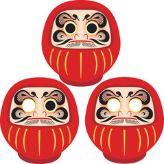赤い達磨のセット。受験、合格、縁起物、お正月、和風　ベクターイラスト素材