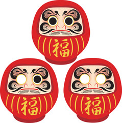 赤い達磨のセット。受験、合格、縁起物、お正月、和風　ベクターイラスト素材