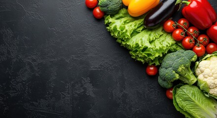 Arrangement of Fresh Vegetables on a Dark Textured Surface