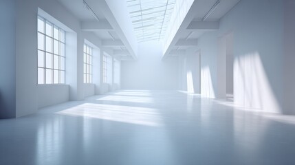 Serene, Bright, Empty Modern Interior with Dramatic Light and Shadow Play.