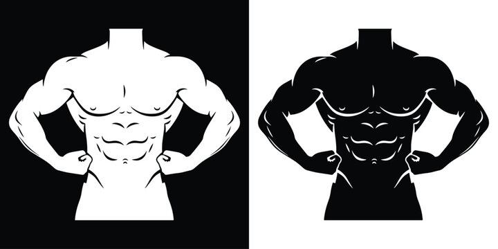 Bold fitness concept showcases sculpted abs and powerful biceps in monochrome style