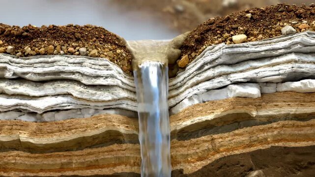 Geological stratification water flow animation