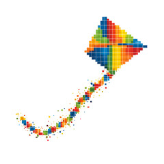 Obraz premium Colorful pixelated kite flying design on transparent background