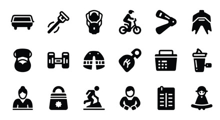 Collection of fitness and sports icons silhouette for health and activity themes  - Basic icon for website design, logo, app, template, ui, infographic