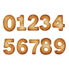 3D Toasted Bread Numbers Set 0–9 – High-Detail Food Typography on White Background