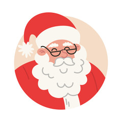 Cartoon of Santa Claus with a red hat and beard