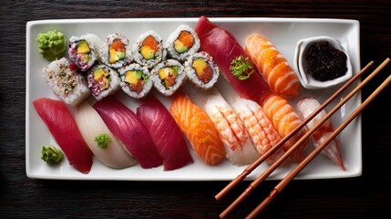 Exquisite Sushi Platter - A Culinary Symphony of Colors and Textures, Close-Up.