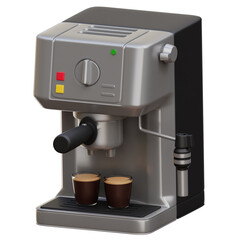 Silver Espresso Machine with Two Small Cups on a Transparent Background for Product Presentation and Culinary Concepts