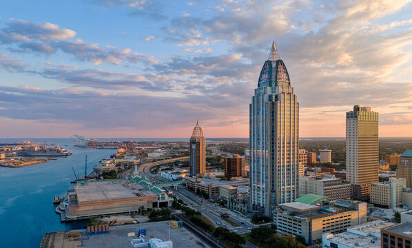 Downtown Mobile, AL at Sunset and Skyline