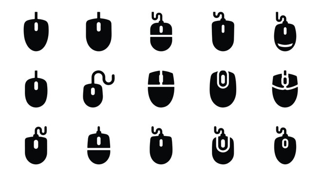 Collection of wired computer mouse icons diverse styles and shapes for digital design  - Basic icon for website design, logo, app, template, ui, infographic