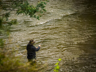 Fly Fisherman Deep In Flood Waters