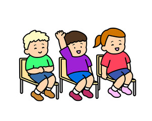 授業を聞く子供たち　机なし　3人