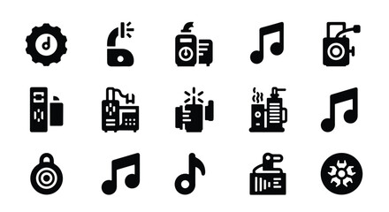 Collection of music notes and spray can icons for creative projects and design elements  - Basic icon for website design, logo, app, template, ui, infographic
