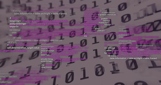 Opening rotating binary grid filling screen code snippets fading sliding visualizing data buildup