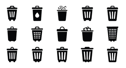 Collection of various trash can icons for waste disposal and recycling design elements  - Basic icon for website design, logo, app, template, ui, infographic