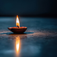 Single diya on a dark background