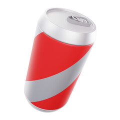 Shiny Red And Silver Drink Can with Transparent Background Angled Studio Shot