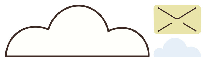 Fototapeta premium Large outlined cloud next to a smaller filled cloud and an envelope, representing data storage, cloud computing, digital communication, message delivery, online sharing, networking, and connectivity
