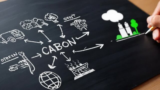 Carbon Footprint Diagram: A hand skillfully sketches a comprehensive carbon footprint diagram, illustrating the sources of carbon emissions.