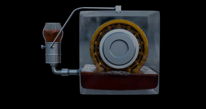 Constant level oiler with a balance tube lubricating a rotating ball bearing in a transparent bearing housing. Useful for lubrication education, bearing maintenance and tribology concepts 